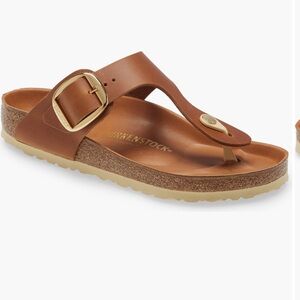 Birkenstock Gizeh Big Buckle Slide Sandal in Cognac Leather: size 39